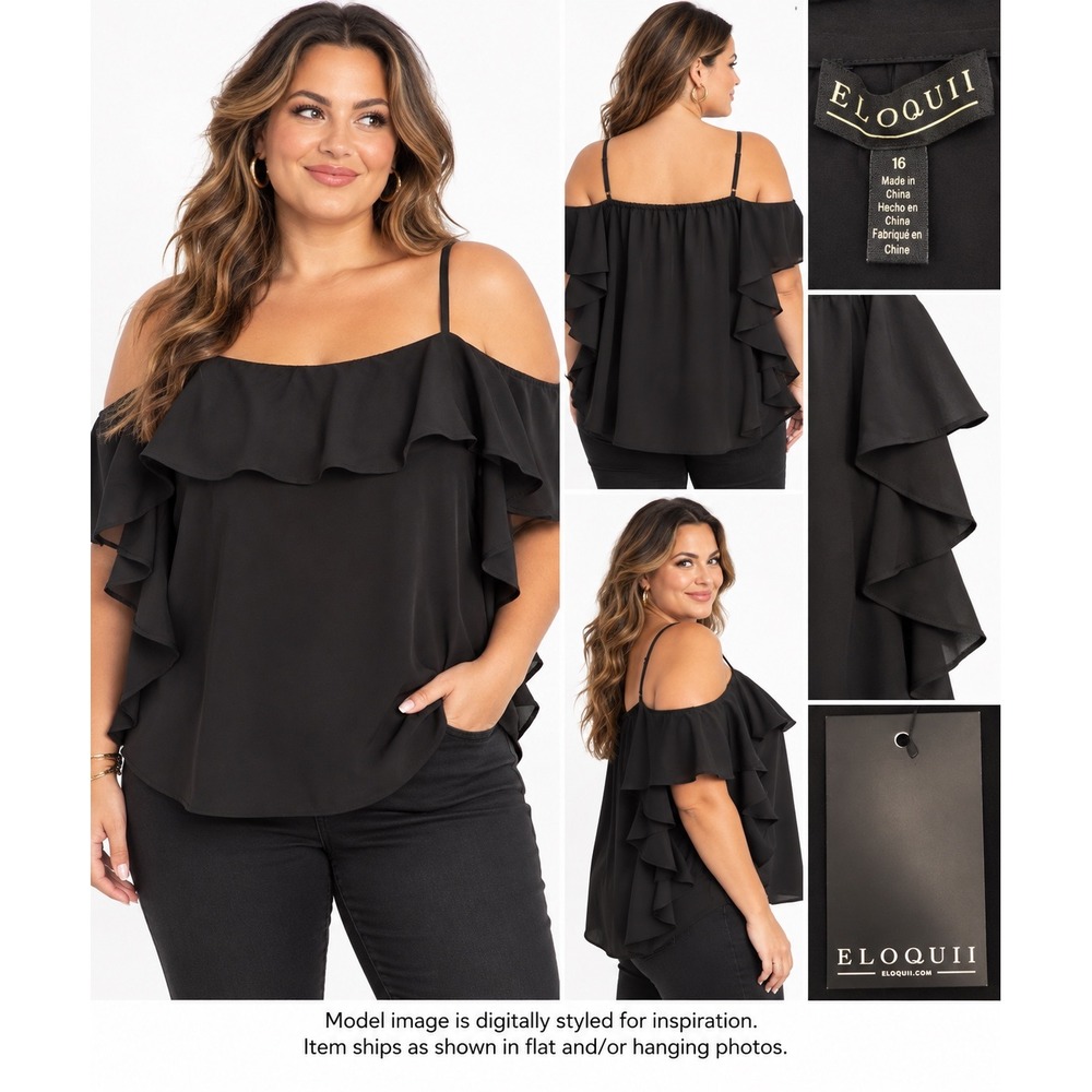 ELOQUII NWT Black Off Shoulder Ruffle Flutter Sleeve Top Plus Size 16